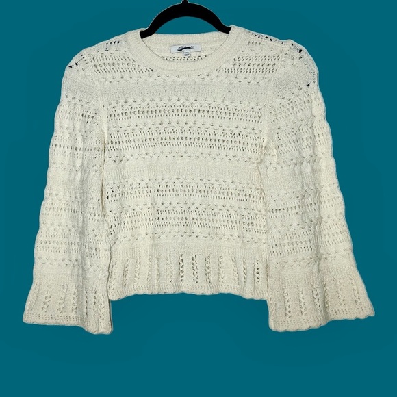 NWT Madewell Scalloped-Trim Open Knit Sweater Tee in Sand, Size XXS - Picture 7 of 15